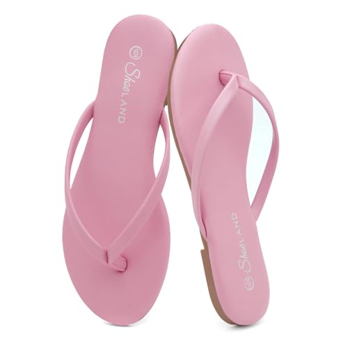 Image of Shoe Land Thong Flip Flops for Women, Memory Foam Flat Sandals, Lightweight Summer Slides, Non Slip Comfort Sandals for Beach, Travel and Everyday Wear