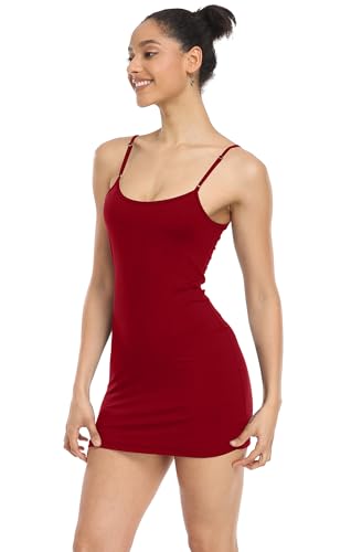 Image of Qaffier Full Slips Dress for Women Adjustable Spaghetti Strap V Neck Under Dress Camisole Mini Slip Dress