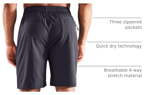 Image of MIER Men's Quick Dry Running Shorts with Zipper Pocket Elastic Waist Athletic Workout Exercise Shorts