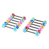  Lot de 12 piercings de langue en acier chirurgical 14 g avec boule de couleur bonbon 16 mm