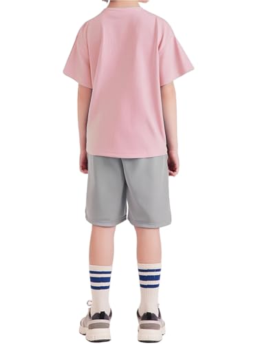 YEAHDOR Kids Boys Girls 2 Piece Sport Set Quick Dry Loose Fit Short Sleeve T-shirts with Shorts Summer Outfits4
