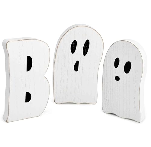 3 Halloween Wooden Table Decorations Centerpiece Black White Boo ...