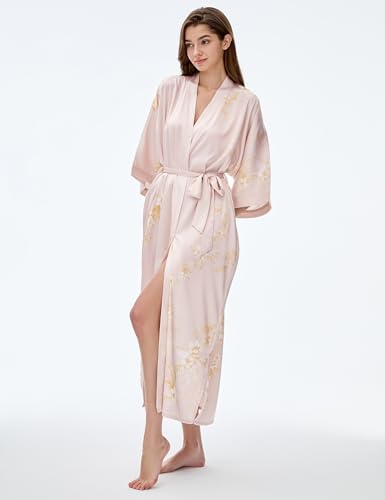 Image of PRODESIGN Kimono Robe for Women - Long Satin Sleepwear Silky Kimono Cover-Up Nightgown Japanese Bathrobe Loungewear Blouse