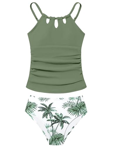 Image of BAVADER Girls Swimsuit Cutout Bathing Suit Cute Two Piece Swimsuits for Teen Girls Modest Swimwear High Waisted Tankini 9-18y