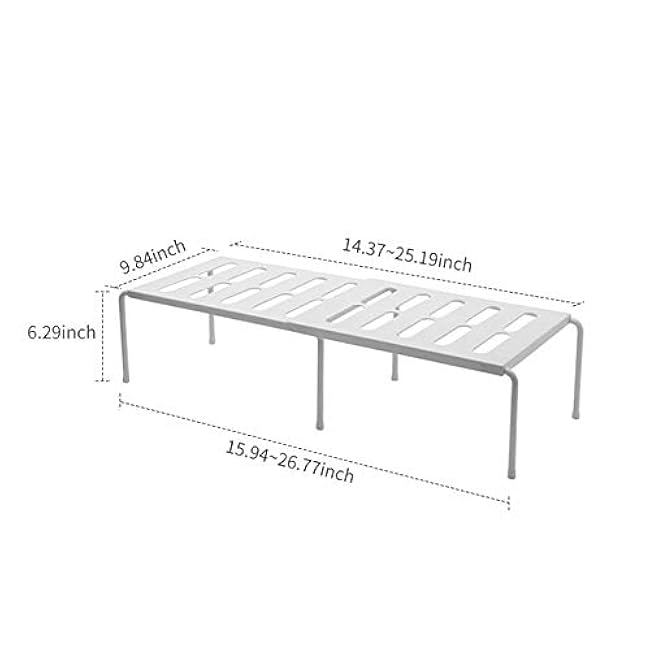 Cabinet Shelf, Expandable Stackable with Drain Holes Kitchen Counter Organizer, Space Saving for Kitchen Cupboard Organization (White)