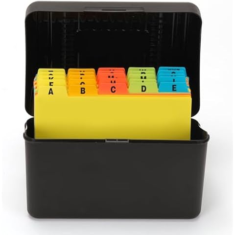 H4D Index Card Holder 3x5 Inches with 25 Poly Dividers, Black Cover