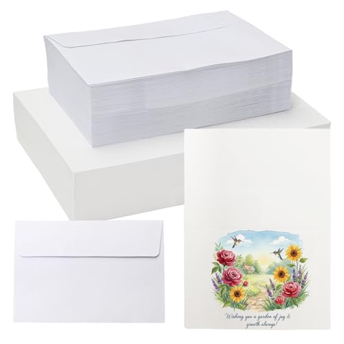 100 Sets Watercolour Cards with Envelopes 140lb/300GSM Blank Watercolor Paper 4 x 6 in Foldable Water Colour Postcards for Greeting Card Birthday Wedding Invitations