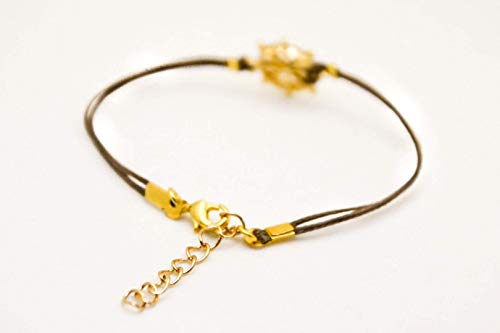 Ship Wheel Bracelet, Cord Bracelet 14K Gold Plated Helm Charm, Preppy Jewelry Brown String, Nautical Jewelry, Sailor, Sea, Summer Jewelry, Beach #TOP2
