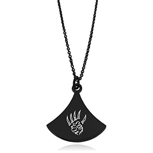 Black Stainless Steel Ferocious Bear Claw Pendulum Curved Triangle Charm Pendant Necklace