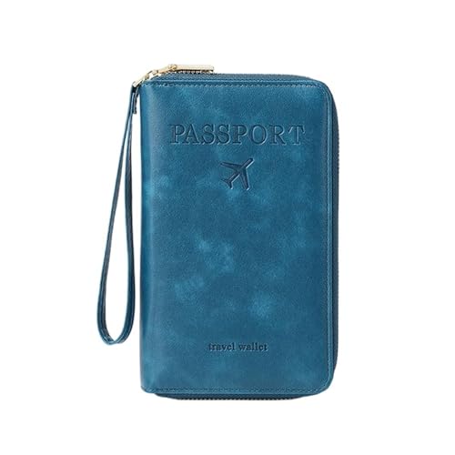 Multi-Functional RFID Passport Wallet, RFID Passport Holder for Wallet, Essential Travel Anti-Theft Wallet Storage Case(Blue)