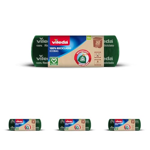 Vileda - Bolsa de Basura ecobag Reforzada, 30L, 100% reciclada, Color Verde (Paquete de 4)
