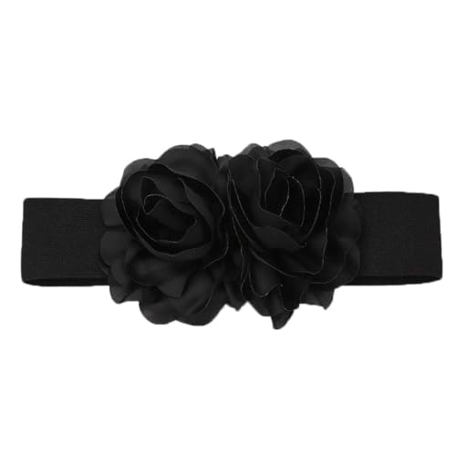 Women's Big Flower Stretchy Belt Elastic Wide Chunky Waistband Belts Cinch Belts for Dress - Main Image