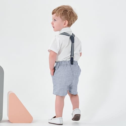 Image of Volunboy Baby Boy Formal Short Set Toddler Summer Gentleman Outfit Kid Short Sleeve Bowtie Shirt Suspender Shorts Suit