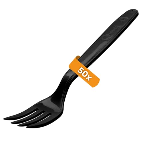Lot de 50 fourchettes réutilisables, noires, réutilisables, pour le camping, les événements et l'extérieur, sans BPA, passent au lave-vaisselle et sont...
