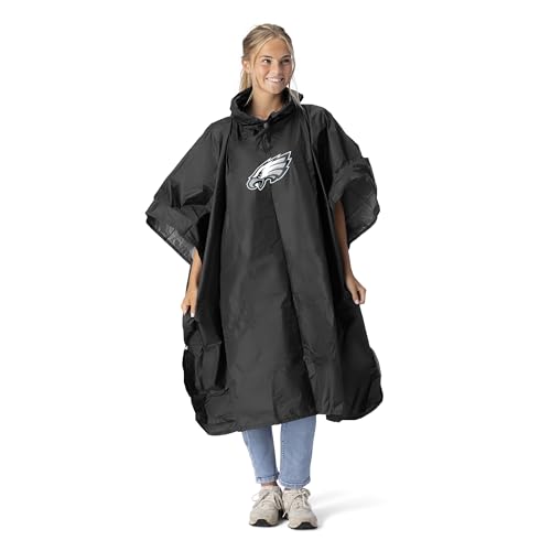 Northwest NFL Philadelphia Eagles Logo Rain Poncho, Water Resistant Hooded Pullover with Mesh Bag, Lightweight Adult Stadium Gear, 44 x 49 in