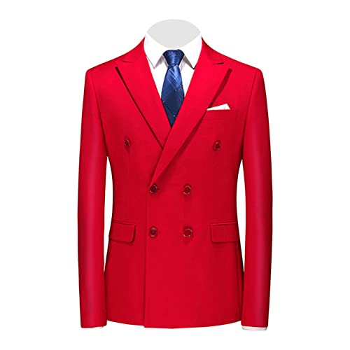 Men's Slim Fit Double Breasted Jacket Slim Fit Business Daily Prom Blazer Peak Lapel Groom Wedding Party Suit Coat (Red 1,3X-Large)