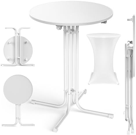 XIELOUS Stehtisch klappbar Bistrotisch, Klappbarer Runder Stehtisch Mit Abdeckung, Wetterfest Für Gärten, Bistro, Hochzeiten Und Outdoor Anlässe, weiß