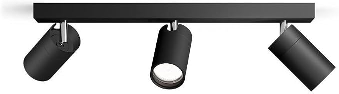 Philips Idris - Foco de Baño (3 luces), bombillas GU10 no incluida, Negro…