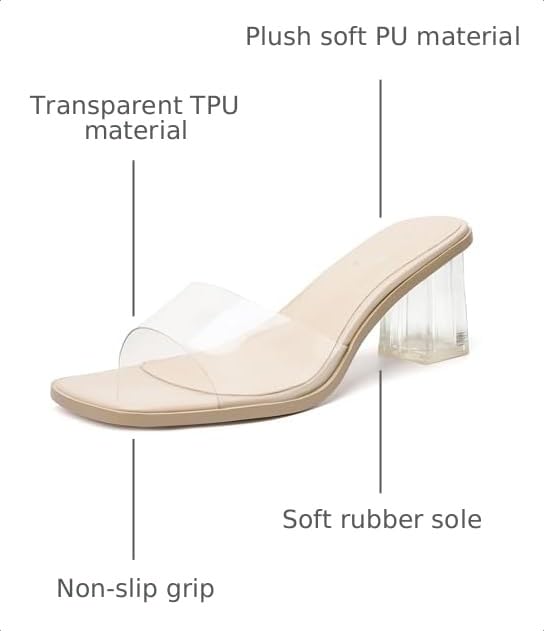 Image of vivianly Women's Low Block Heels Sandal Square Open Toe Chunky High Heels Slip on Heeled Sandals Mules Slide for Party Wedding Dress Shoes