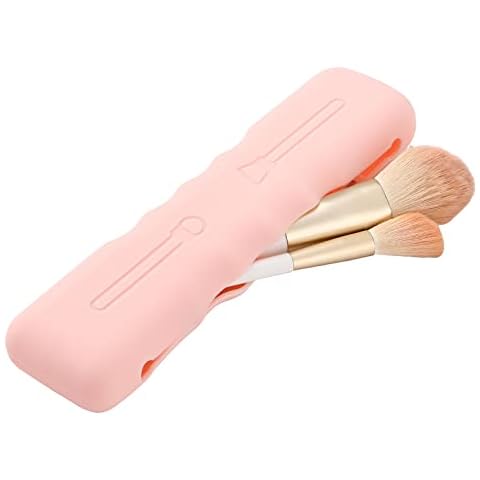 EVAHOM Silicone Makeup Brush Bag with Magnetic Closure, Portable Makeup brush holder for Travel, Waterproof Make-up Organizer Easy to Clean Pink Cover