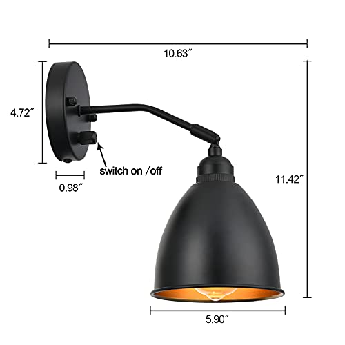 Terleenart Industrial Farmhouse Metal Wall Sconce With On/Off Switch, Matt Black Bell Shade Focused Wall Light Fixture For Kitchen Sink Hallway Bedroom Bookcase Shelves #TOP3