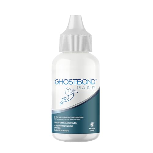 GHOSTBOND Platinum Water Resistant Wig Glue for Extreme Heat - 1.3oz - Hair Replacement Adhesive for Poly and Lace Wigs. Invisible Bonding Hair Adhesive - Strong Hold Lace Front Glue