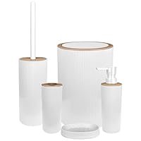 Set Accessori Bagno 5 Pezzi - Plastica Beige, Moderno, Con Cestino, Dispenser E Portascopino - Foto 4