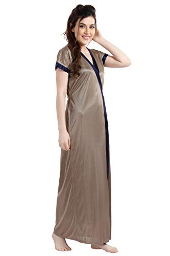 AV2 Women's Satin Solid Knee Length Nighty with Robe