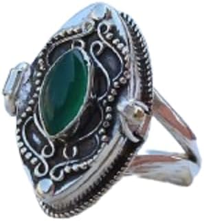 Handmade 925 Sterling Silver Green Onyx Poison Ring - Vintage Boho Secret Compartment Message Ring, Unique Valentine's Day Gift for Her