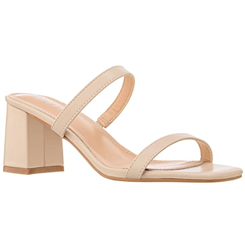 ILLUDE Women’s Block Heel Double Band Square Toe Heeled Sandal Slip On Mule - Lisa