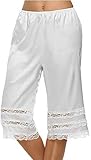 TUSFTAY Women's Lace Trim Culotte Slip Snip-it Pettipants Bottom Split Skirt Bloomers Lingerie Satin Pant Slip (White, Large)