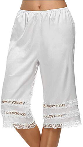 Image of Women's Lace Trim Culotte Slip Snip-it Pettipants Bottom Split Skirt Bloomers Lingerie Satin Pant Slip