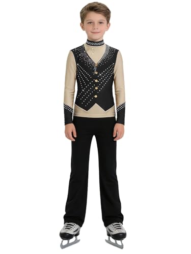 Tenue de patinage artistique garcon 2 pieces avec haut et pantalon noir