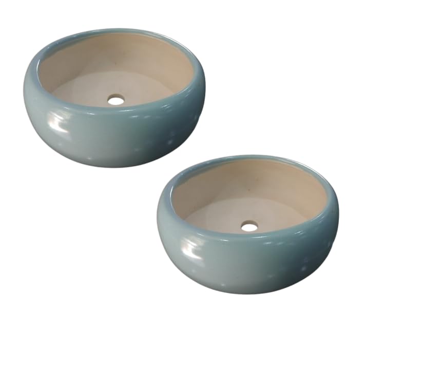 Bonsai Planter for Plants Succulent Planter Flat Pots with Drainage Holes Pot for Home Decor Office Table Living Room Center Table Matte Finish Centerpieces Size 6.5 x 2.5 inches (Grey, Pack of 2)-image-29