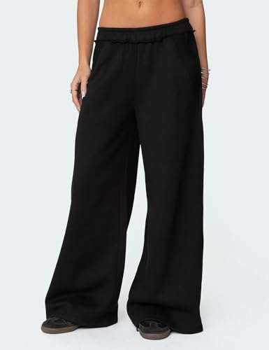 HeSaYep Womens Fleece Lined Sweatpants Wide Leg Baggy Thermal Lounge Pants Raw Hem Elastic Waist Oversized Sweat Pants4