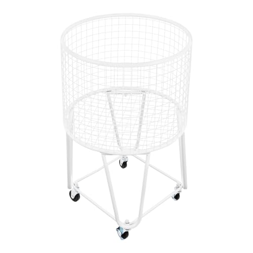 Image of Wire Metal Rolling Laundry Basket On Wheels,Mesh Wire Laundry Basket Storage Cart for Bathroom Bedroom Dirty Clothes Storage (E)