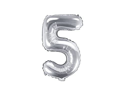 Partydeco Palloncino Mylar A Forma Di Numero 5 Cinque Argento 35 Cm Compleanno Adulto Bambino