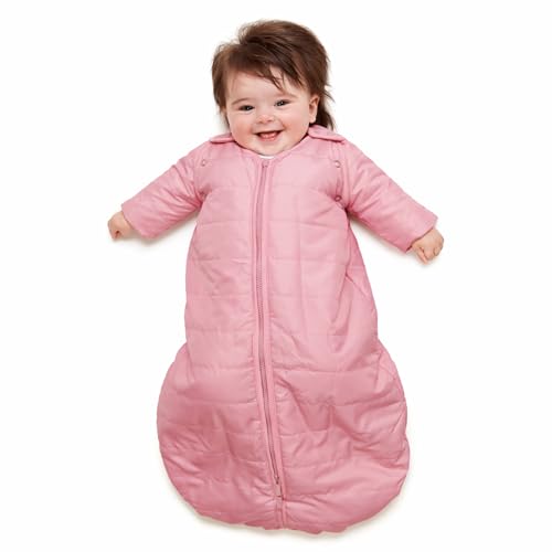 Image of Baby Deedee Sleep Nest Travel 3.5 TOG Quilted Sleep Sack 6-18M Sugar Puff | Removable sleeves adjust for room changes, with zipper access that supports dressing and diaper changes