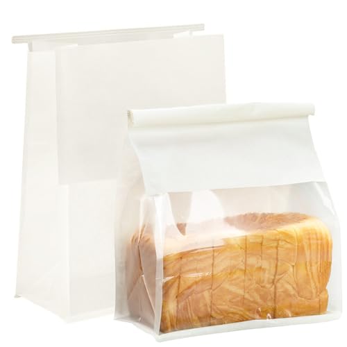 MOMAHUA 30 Piezas Bolsas Panadería Kraft con Ventana,Blanco Bolsas para Pan Casero Antigrasas,22 * 28+11cm,Ideales para Panaderías y Repostería Hogareña