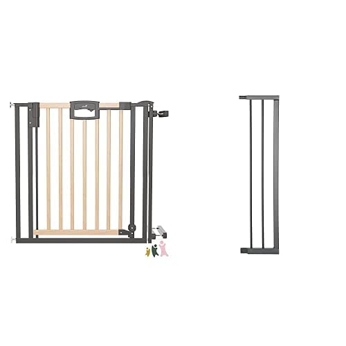 Geuther Easylock Plus Treppenschutzgitter-Set aus 2793+ Türgitter & 0092VS+ Verlängerung, Türschutzgitter Kombi-Pack (Gesamtbreite: 84,5 - 108,5 cm, ohne Bohren, extra hoch), Natur / Anthrazit Cover