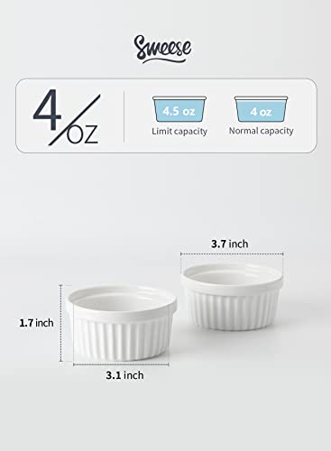 Sweese 4 Oz Ramekins Set Of 6, Creme Brulee Ramekins Oven Safe, Porcelain Ramiken Set, Souffle, Custard Cups For Baking And Dipping Sauces Bowls, White, 502.001 #TOP1