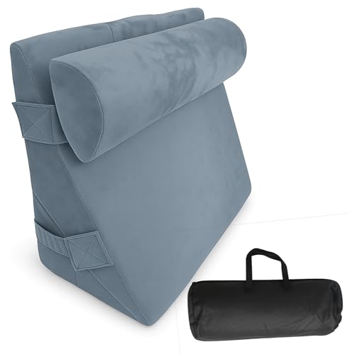 LIFONA Wedge Pillow Support Cushion with Headrest & Bag, Memory Foam Triangle Pillow, Adjustable Acid Reflux Pillow, Bed Wedge Support Pillow for Sleeping