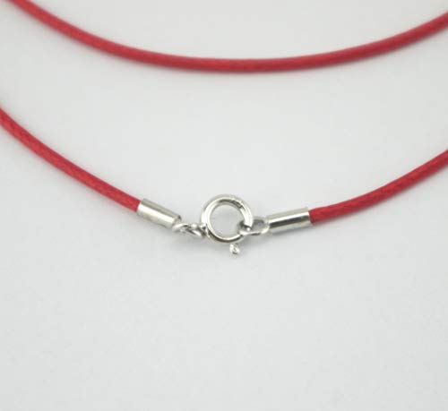 Image of Glory Qin Red Silk Braided Rope Chain 925 Silver Plated Clasp Leather Cord Chain Necklace Rope (1.0 mm, 20 Inches)