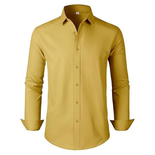 Men's Dress Shirts Regular Fit Solid Long Sleeve Formal Shirt Business Casual Button Down Shirts 3X-Large 00097_mustard