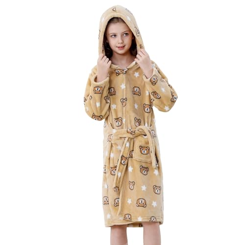 Image of MICHLEY Unisex Boys Girls Hooded Bathrobe Soft Fuzzy Toddler Cartoon Robe Animal Plush Sleepwear for Kids 3-13 Years