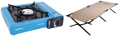 Coleman Trailhead Metal Strong Stable Portable Folding Camping Cot with Carry Bag – Brown & Coleman Campingaz Camp Bistro Camping Stove, Flame Portable Gas Cartridge Cooker, 2200 W (Blue)
