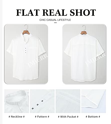 Jmierr Men's Casual Button Down Cotton Linen Henley Shirts Summer Short Sleeve Hippie Beach Shirts With Pocket For Men,Us 37.5(S),White #TOP6