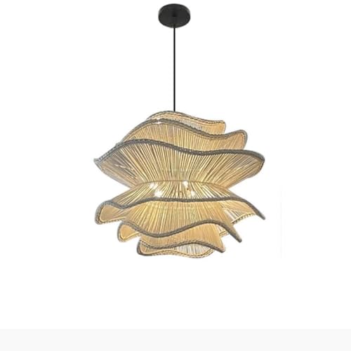 Lustre en rotin tissé main Wabi-Sabi avec abat-jour translucide de 40cm