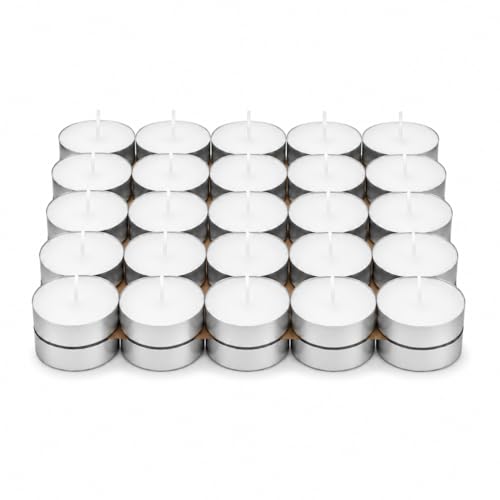 Image of Bindian Candle Tealight Candles, 100% Paraffin Wax Candles for Decoration, Smokeless Tea Light Candle 50 pcs for Home Decor, Diwali Decoration, Wax Candles 1-1.5 Hour Burn Time (Pack of 50 White)