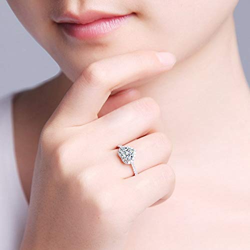 Rhodium Plated Sterling Silver Heart Shaped Cubic Zirconia CZ Halo Engagement Wedding Insert Ring Promise Rings for Her(6)4